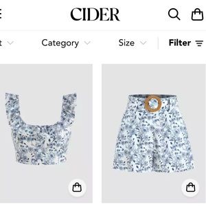 NWT Cider blue/white top and high wasted short cord set